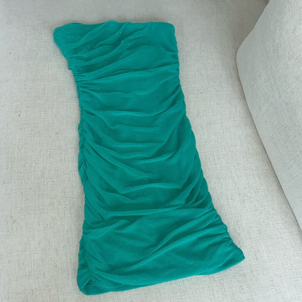 SHEIN teal strapless mini dress
